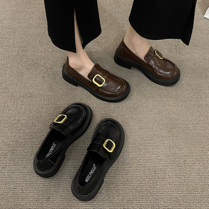 Loafers Thick-soled 2023 Autumn New Style Slip-on Explosions Spring and Summer High-end British-style Soft-soled Leather Shoes