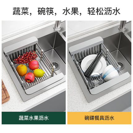 Factory Direct Sales Retractable Drain Rack Kitchen Sink Drain Basket Stainless Steel Thickened Dish Basin Drain Rack Storage Rack