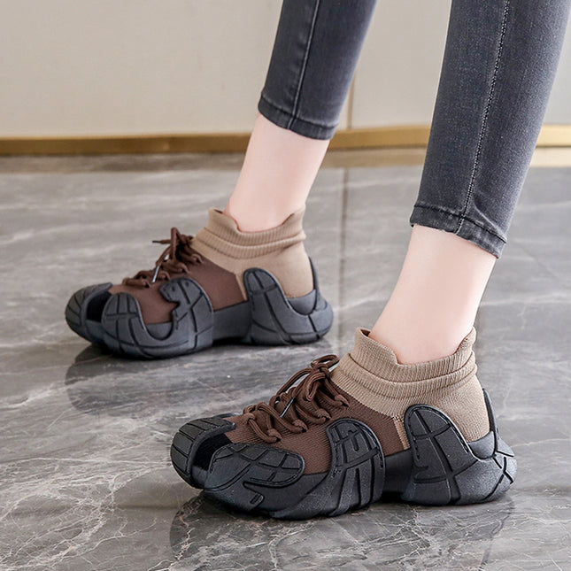 Women's Shoes Summer 2024 New Casual Thick Sole Height Increasing Ugly Cute Dad Shoes Mesh Breathable Flying Woven Sports Socks Shoes