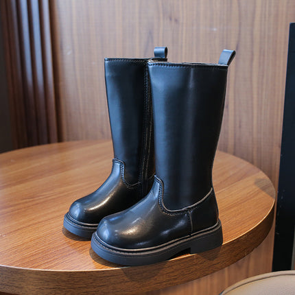 2024 Autumn and Winter New Children's High Boots Korean Style fleece-lined Warm Girls' Leather Boots Fashion Soft Bottom All-match Fashion Boots