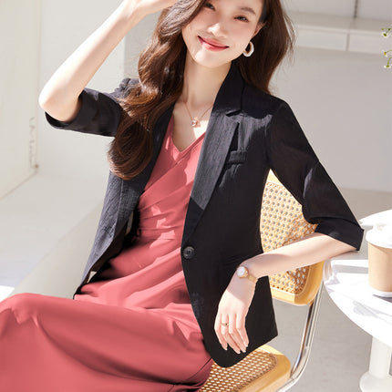 White suit jacket for women 2024 new small three-quarter sleeve casual thin Tencel suit dress suit