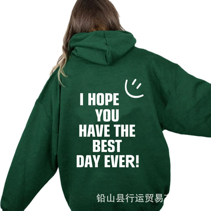 Hooded Pullover Sweatshirt for Women American Style 2022 Spring New Loose Smiley Face Print Letter Print Sweatshirt for Women