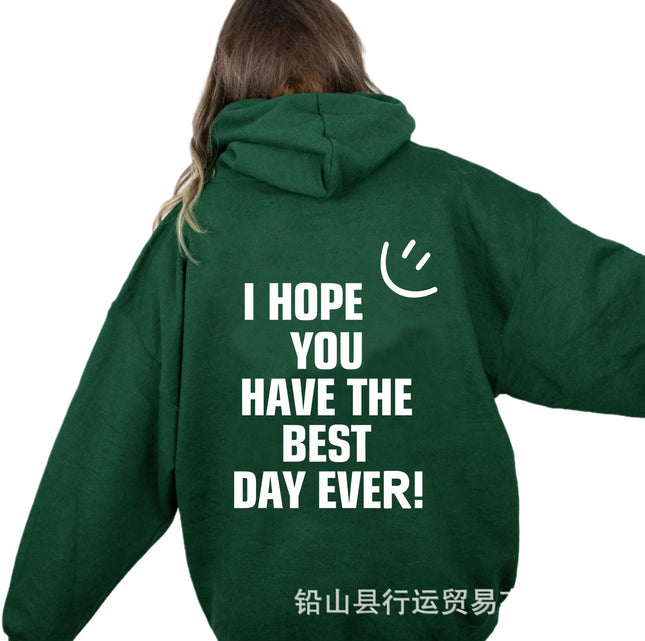Hooded Pullover Sweatshirt for Women American Style 2022 Spring New Loose Smiley Face Print Letter Print Sweatshirt for Women