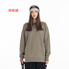 Khaki-pure cotton terry crew neck sweatshirt / S