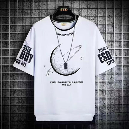 Boys' Short-Sleeve T-Shirt Trendy Brand Men's Clothing Live Broadcast for Middle School Students and Older Children Summer Half-Sleeve Youth Clothing for Ages 12-18