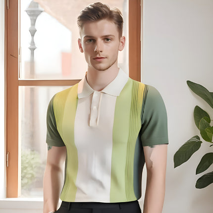 2025 Men's Knitted Polo Shirt Handsome Summer Trendy Men's Right Shoulder Shirt Collar American Zipper Lapel Stripesd T-Shirt