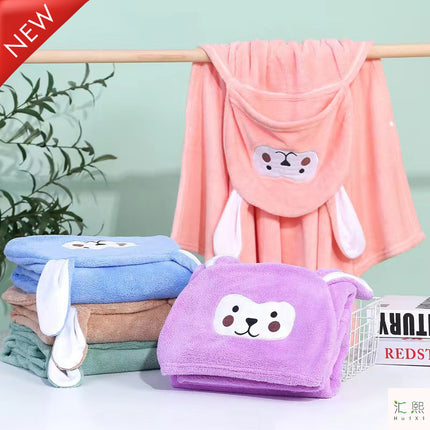 Baby can wear hooded bath towel cartoon coral fleece children's bathrobe autumn and winter newborn baby padded Cape wholesale