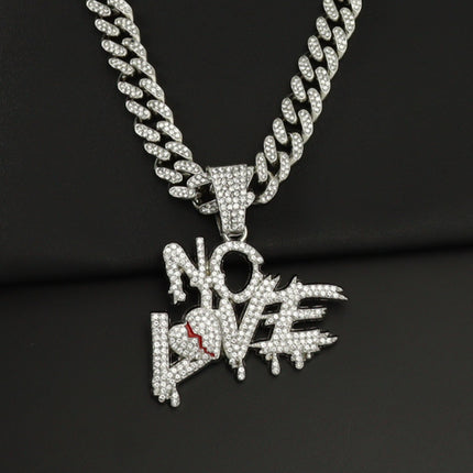 European and American hip-hop style full diamond stitching letter love pendant clavicle chain heartbroken letter NOLOVE Cuban tide necklace