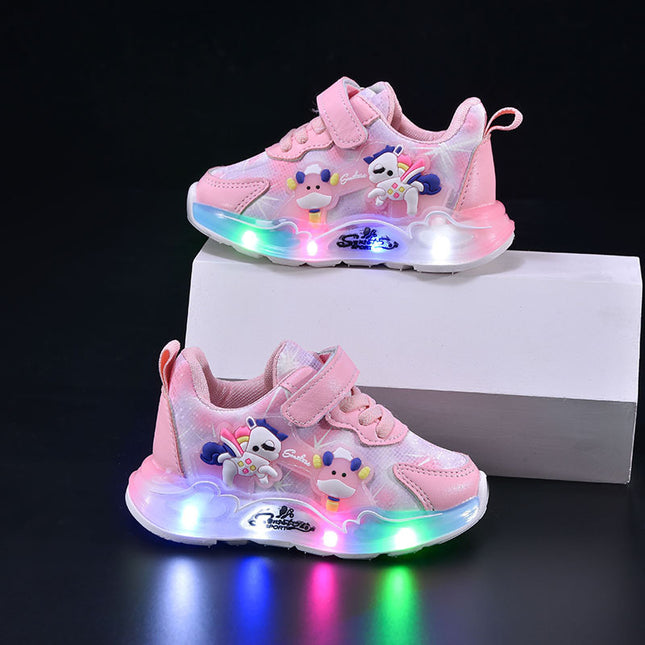 Girls 2025 New Cartoon New Casual Soft-soled Children's sneaker Velcro LED Shoes