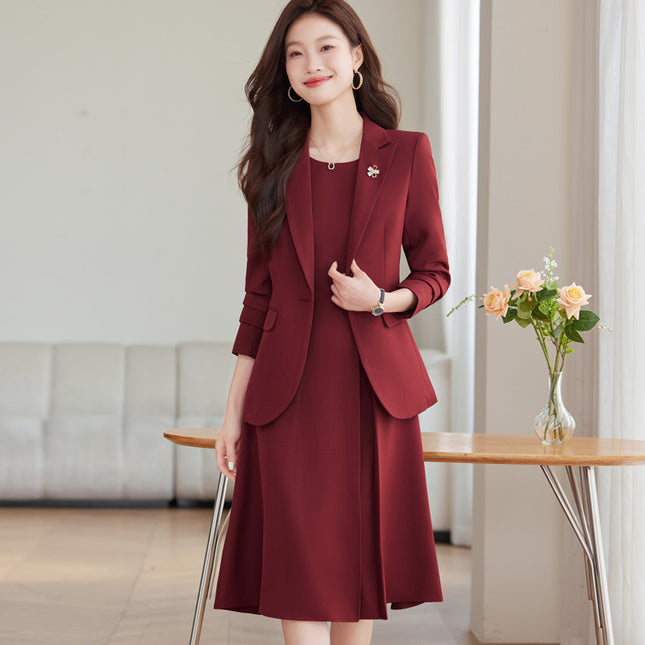Fashionable and Simple Red Suit Dress Suit for Women 2024 Autumn New Commuter One-Button Slim Suit Trendy