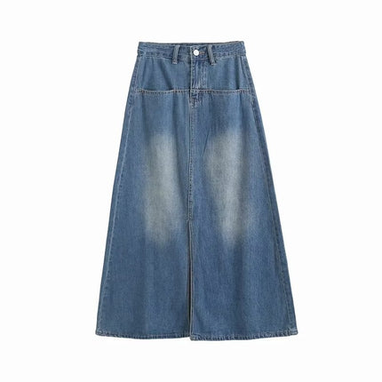 plus size Women's Autumn Pear-Shaped Figure Split Denim Skirt Skirt chubby girl High Waist Slimming A- line Straight Long Skirt
