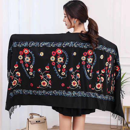 Ethnic Style Border Cashew Embroider Flower 300g Scarf Imitation Cashmere Gift Shawl Travel Cloak Warm Shawl