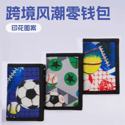 Cross-Border Football Print Kidsren's Coin Purse, Student Sports Basketball Wallet, Foldable Ultra-Light Toy Zipper Wallet
