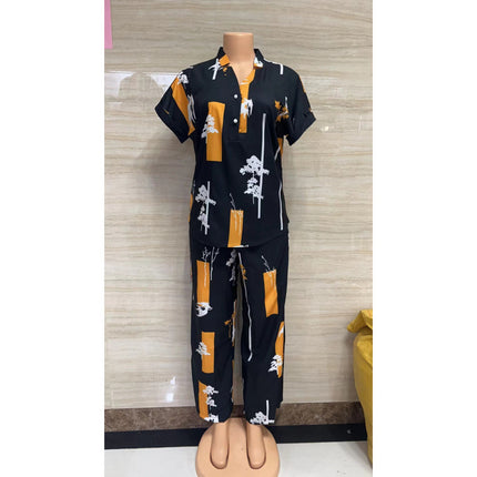 2024 In-Stock Cross-Border Aliexpress Popular Foreign Trade Women's Clothing with Unique Print Two-Piece Set Versatile Korean Fashion