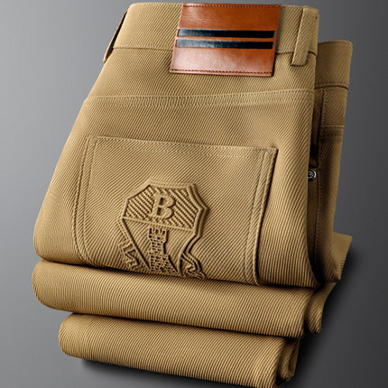 Light Luxury Light Khaki Pocket Embossed Casual Pants Men's Slim Straight Pants Men's Spring and Summer Men's Business Pants