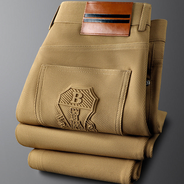 Light Luxury Light Khaki Pocket Embossed Casual Pants Men's Slim Straight Pants Men's Spring and Summer Men's Business Pants
