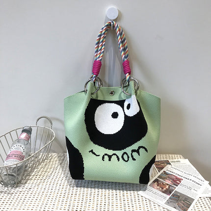 Niche design black and white diamond knitted tote bag handbag casual versatile large capacity messenger bag factory direct sales