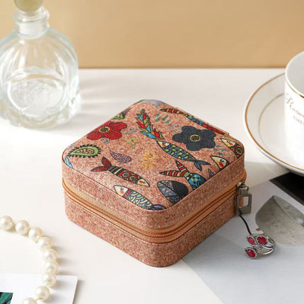 Cross-border New Retro Cork Jewelry Box Advanced Sense Storage Portable Travel Earrings Ring Necklace Storage Box