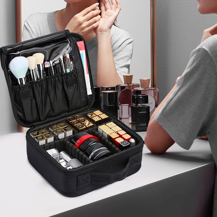 Large Capacity Double Layer Convenient Cosmetic Bag Professional Makeup Laptop Cosmetic Case Simple Large Cosmetic Storage Bag