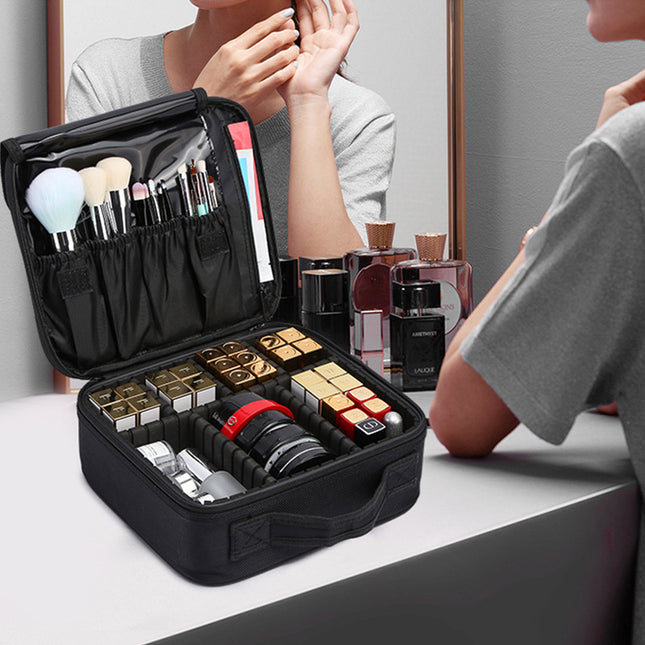 Large Capacity Double Layer Convenient Cosmetic Bag Professional Makeup Laptop Cosmetic Case Simple Large Cosmetic Storage Bag