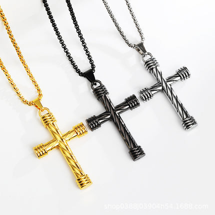 European and American Simple Cast Cross Men's Pendant Necklace Punk Style Black Cross Sweater Chain Jewelry Wholesale