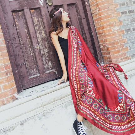 Ethnic Style Scarf, Sun Protection Shawl for Women, Yunnan Qinghai Grassland Travel Wear Silk Scarf, Seaside Beach Towel, Thin Style