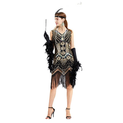 S-4Xl Amazon Wish Real Shot 1920S Retro Sequin Dress Handmade Beaded Tassel Plus Size Evening Dress