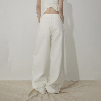 White Scimitar Wide Leg Jeans Women's 2025 Spring and Autumn New Straight Loose High Waist Slim Sickle Mop Pants