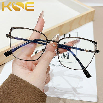 New Square Frame Metal Anti-Blue Light Flat Mirror Glasses Frame for Men, Korean Style Fashionable Students, Compact and Can Be Equipped with Degrees