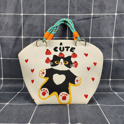 New Versatile and Cute Handbag Knitted Bag Tote Large Capacity Shoulder Bag Handbag Woven High-End Bag