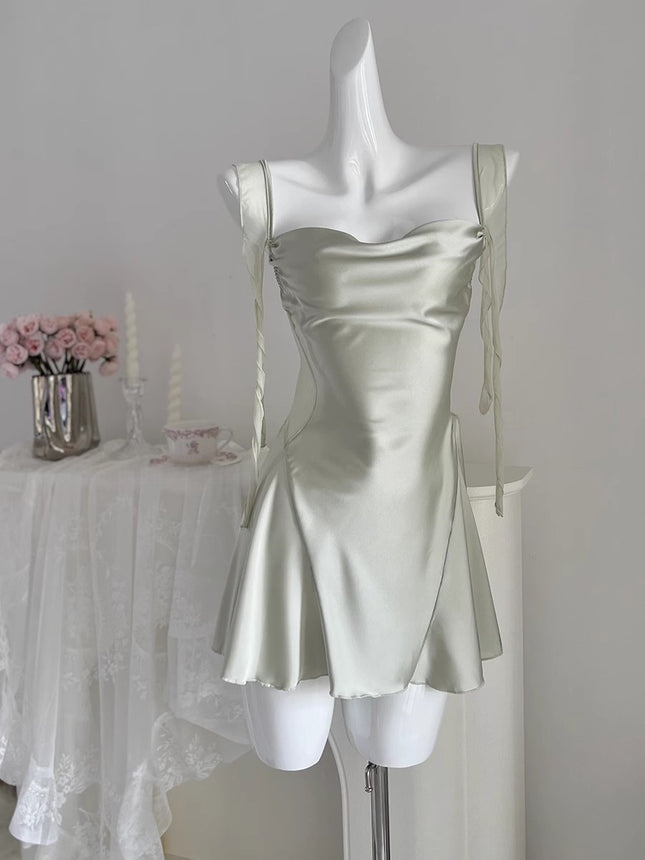 Sexy Suspender Nightgown with Breast Pads 2025 New Spring and Summer Ice Silk Satin High-End Pure Lust French Swing Collar Pajamas
