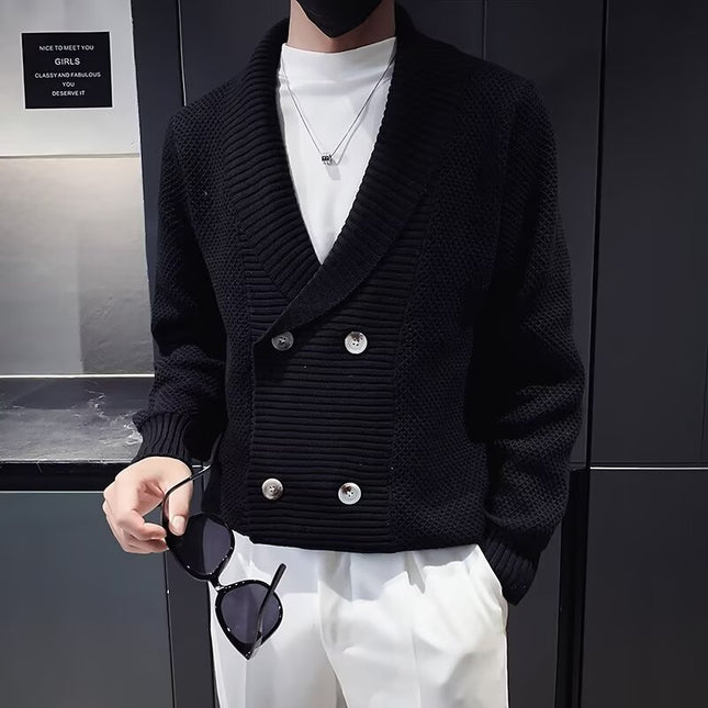 Sweater Men's 2025 Spring & Fall New Business Casual Slim Knitted Cardigan Green Fruit Collar Design Trendyy Youth Jacket
