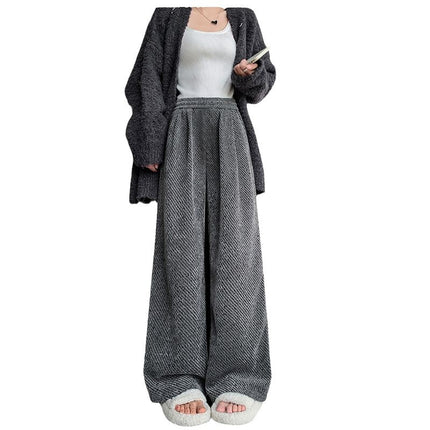 creamy-white chenille twill wide-leg pants women's autumn and winter 2024 new lazy relaxed-fit fleece-lined casual pants