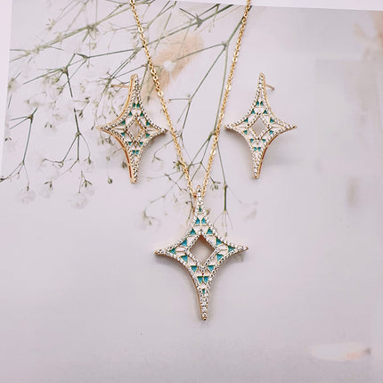 Manufacturer Supplies Niche Fashion Versatile Pendant Earrings with Hollow Four-Pointed Star Design, Made of Light Luxury Brass and Zircon
