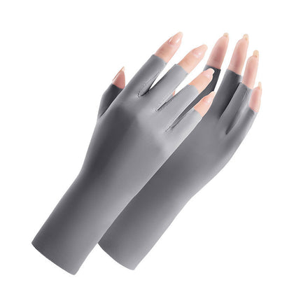 Half-finger sunscreen gloves women's nail art anti-baking black gloves anti-ultraviolet ice silk light breathable dew five-finger protection
