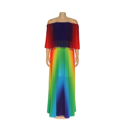 Foreign Trade European and American Clothing African Ethnic Women's Dress Off-Shoulder African Style Pleated Digital Printing Source Ready Stock