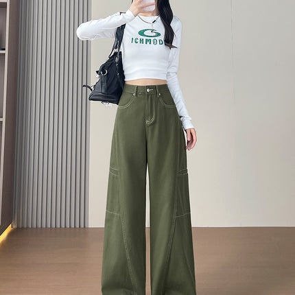 Black Wide-Leg Jeans for Women, 2026 Autumn New High-Waisted Slimming Design, Straight-Leg Floor-Length Pants