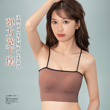 Cross-border new summer beauty back one-piece tube top strap underwear with chest pad push up anti-exposure vest bra for women