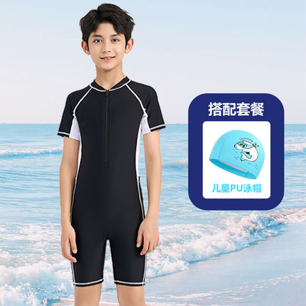 Children's Swimwear for Boys, One-Piece 2026 New Model, Professional Sun Protection Training Swimsuit for Older Kids, Custom-Made Boys' Swimwear for Hot Springs