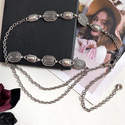 Silver Waist Design Retro Accessories Versatile Dress Double-Layer Metal Belt Pants Belt Trendy