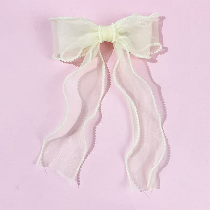 Fashion Mesh Pearl Bow Hairpin Women's Braided Hairpin Pearl Long Ribbon Hairpin Girls' Hair Accessories