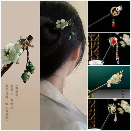 Antique Wood Hairpin Tassel Step-up Hair Hairpin Children's Imitation Ebony Headwear Disc Hair Han Clothing Accessories Ancient Costree Hair Hairpin Hair