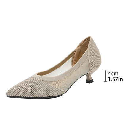 Princess Shoes with Pointed Toes, Fish Silk Flats, Thick Heels, Small Fragrant Knitted Fly Woven Shoes, Hollow High Heels, Tall, Fashionable and Versatile