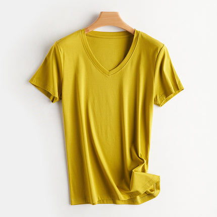 Pure 80-Count Double-Sided Mercerized Cotton Short-Sleeved T-Shirt Women's Cotton Loose 2023 Age-Reducing Short Black Technology White T-Shirt Trendy