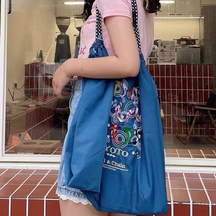 Summer Women's Nylon Bag, Versatile Cartoon Women's Bag, Fashionable Oxford Bag, Large Capacity Shopping Bag, Embroidered Shoulder Bag