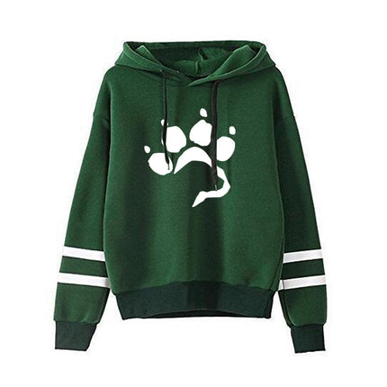 AliExpress Amazon Cross-border Love Dog Foot Print Parallel Bars Striped Print Hooded Sweatshirt suit Ladies
