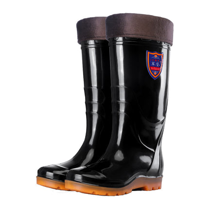 Winter warm rain boots thick velvet detachable overshoes outdoor waterproof boots high mid-calf labor protection warm construction site rain boots men