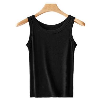 Casual Versatile Camisole for Women with Wide Shoulder Straps, French-Style Sleeveless Top, White Wide Strap Ribbed Tank Top with Beautiful Back Design