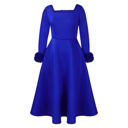D451 Party Dress Independent Station Winter Elegant Fur Decoration Large Skirt Dress African Dress