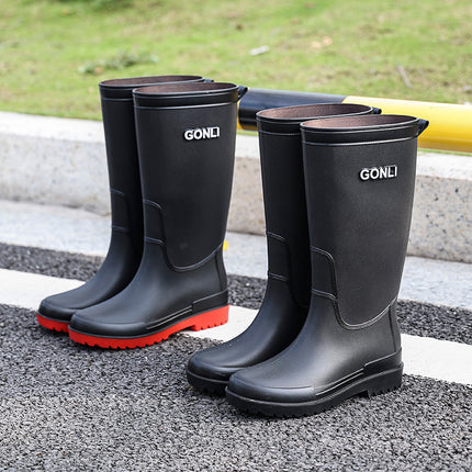 Fashionable Rain Boots for Men, High-Top, Non-Slip, Wear-Resistant Rubber Shoes, Suitable for Outdoor Wear, with Added Fleece for Warmth, Waterproof, Comfortable, Mid-Heel, Lightweight
